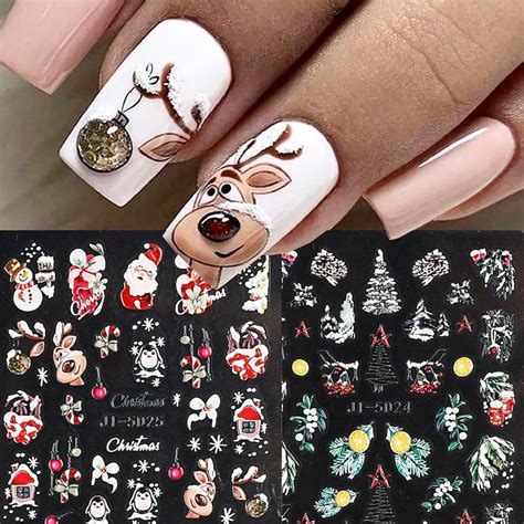 Amazon.com: 6 Sheets Christmas Nail Stickers, 5D Christmas Nail Art ...