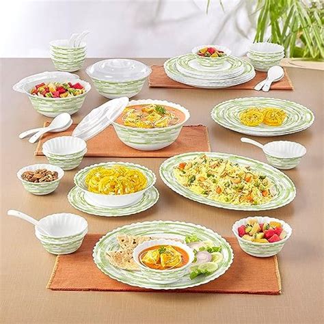 Larah by Borosil Aura Silk Printed Series Opalware Dinner Set | 47 ...