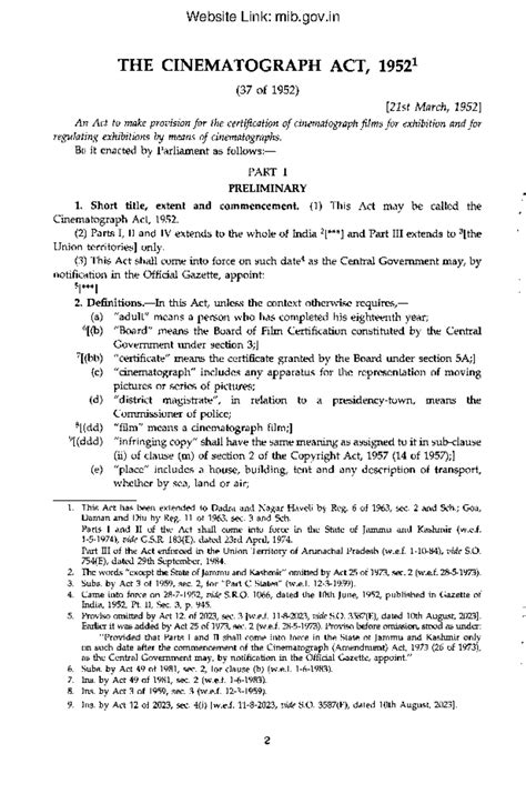 Cinematograph Act, 1952: Latest Amendments and Provisions - Studocu