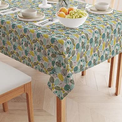 Square Tablecloth, 100% Cotton, 52x52", Hand Drawn Abstract Leaves