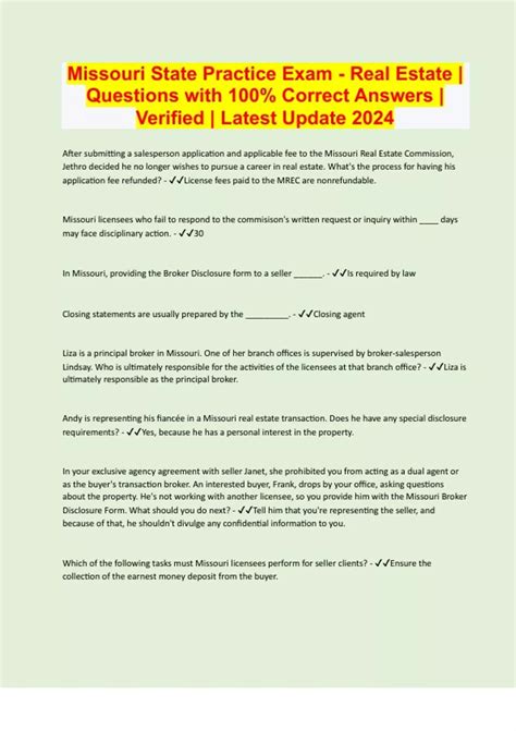 Missouri State Practice Exam - Real Estate | Questions with 100% ...