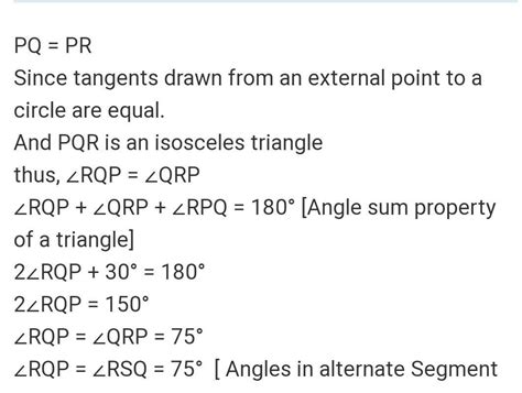 Tangents PQ and PR are drawn from an external point P to a circle with ...