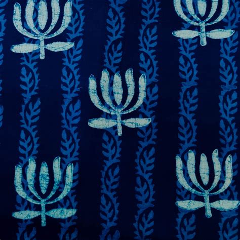 Pure Cotton Special Ankola Indigo Creeper Lotus Hand Block Print Fabri ...