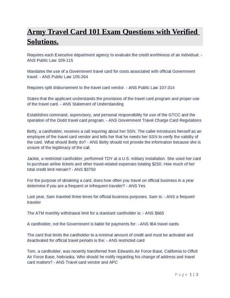 Army Travel Card 101: Exam Questions and Answers | Exams Cardiology ...