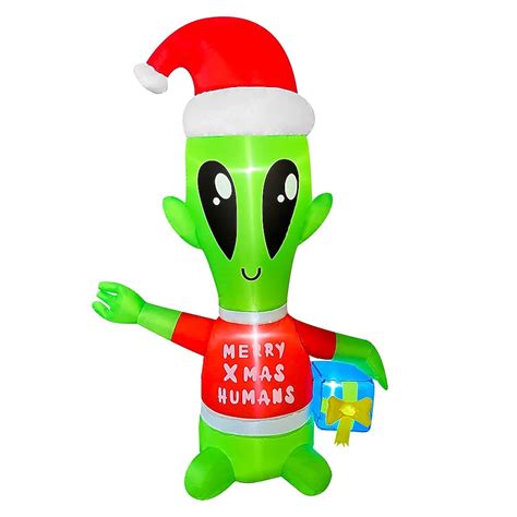 Etokfoks 1 Piece 4 Foot Christmas Inflatable Alien with Gift Box Built ...