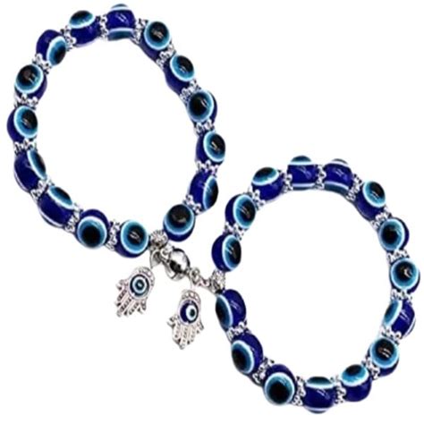 Buy VIEN® Blue Beads Evil Eyes Magnetic Couple Bracelet Hamsa Hand of ...