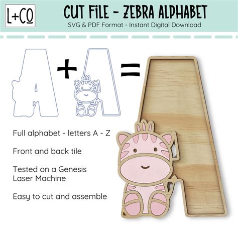 Buy Zebra Alphabet Letters SVG Laser Cut File for Glowforge and Cricut ...