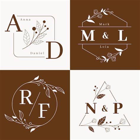Linear flat wedding monograms collection | Free Vector