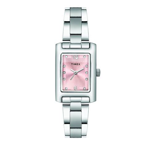 TIMEX CLASSICS WOMEN'S PINK DIAL RECTANGLE CASE 3 HANDS FUNCTION WATCH ...