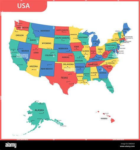 The detailed map of the USA with regions or states and cities, capital. United States of America ...