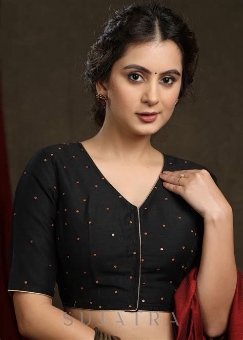 Hand Embroidered Black Cotton Silk blouse – Sujatra