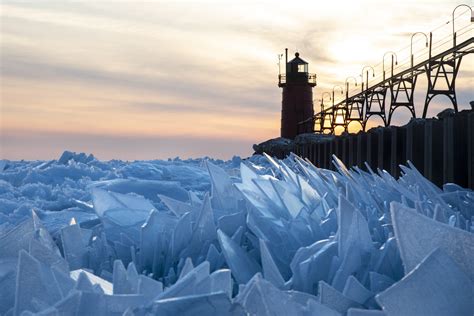 Ice shards piling up on Lake Michigan (photo by Joel Bissell). Because of extremely cold weather ...