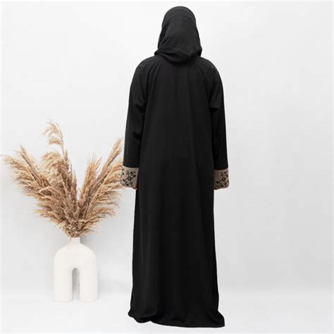 A-line Cuff Embroidery with 10 Button Abaya in Black Color With Hijab ...