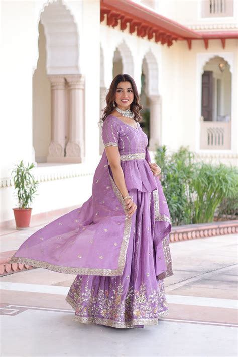 Lavender Gold Crush Multi-Thread Embroidered Lehenga Choli S