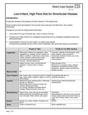 Low Irritant High Fibre Diet - Fill and Sign Printable Template Online