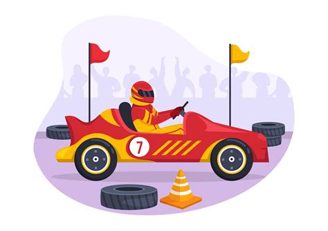Formula Racing Sport Car Reach on Race Circuit the Finish Line Cartoon ...
