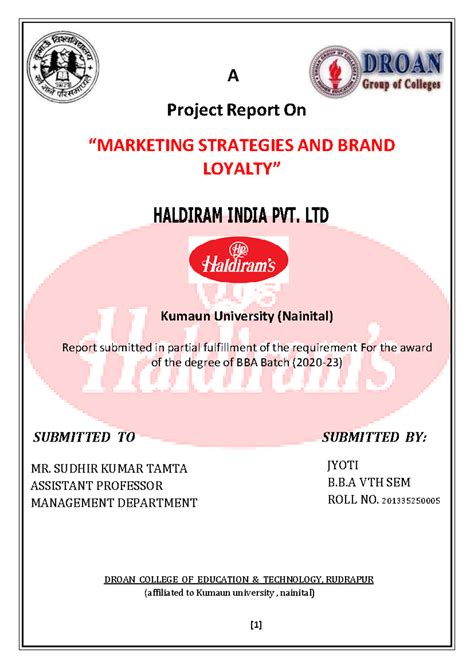 BBA Project Report: Marketing Strategies & Brand Loyalty for Haldiram’s ...