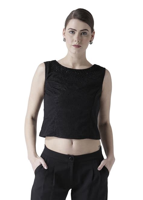 Get Self Design Detail Black Sequined Sleeveless Top at ₹ 1035 | LBB Shop