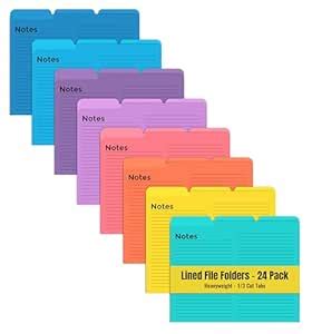 Better Office Products Lined File Folders, 24 Pack, Notes Tabbed File ...