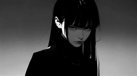 Dark Elegance in Monochrome Anime Art - backiee