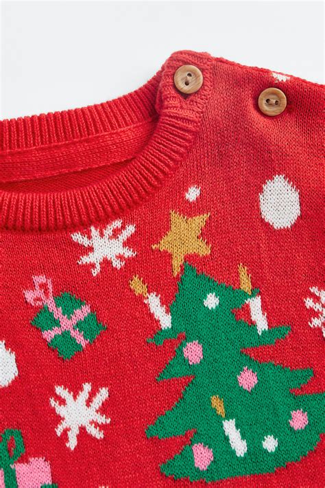 Fine-knit cotton jumper - Red/Christmas motif - Kids | H&M IN