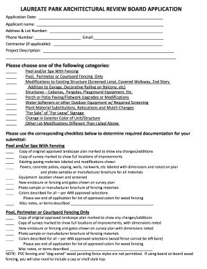 LAUREATE PARK ARCHITECTURAL REVIEW BOARD APPLICATION 2020-2026 - Fill ...