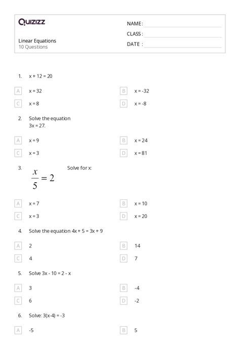 Image result for Linear Equations Practice Worksheet