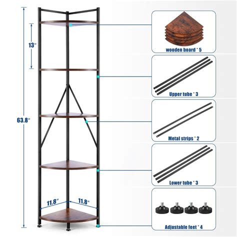 Buy Likein 5 Tier Industrial Corner Shelf, Tall Bookcase Bookshelf ...