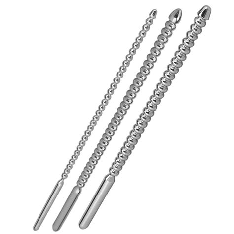 3 PCS Set Stainless Steel Penis Plug with Multi Beads Smooth Urethral Dilators Masturbation Rod ... - illustration of urethral sound