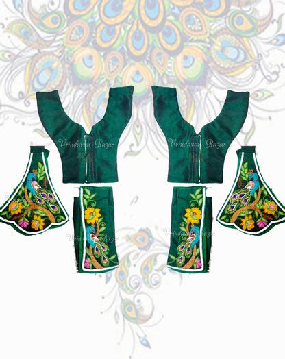 Dark green Gaur Nitai dress with elegant peacock embroidery – Vrindavan ...