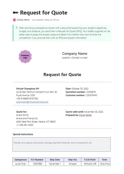 Free RFQ Templates in Word for Better Procurement | ClickUp