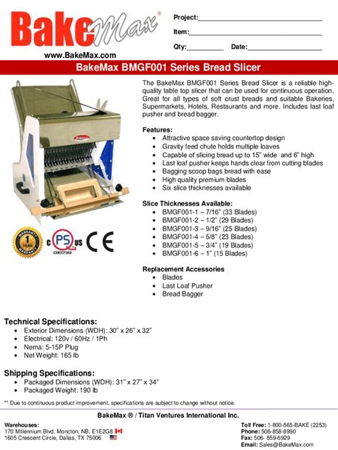 Fillable Online BakeMax BMGF001-4 Gravity Feed Bread Slicer Countertop ...