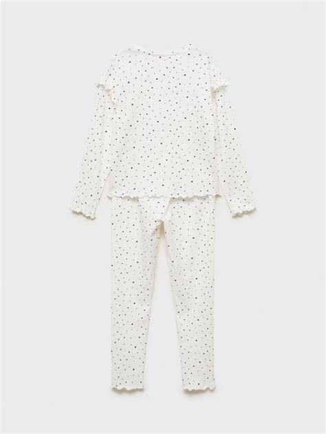 Mango Kids' Cotton Star Print Pyjamas, Natural White