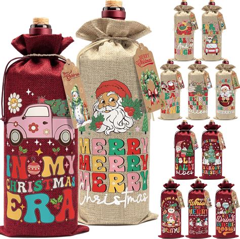 Amazon.com | 12PCS Burlap Wine Bags Christmas Wine Gift Bags ...