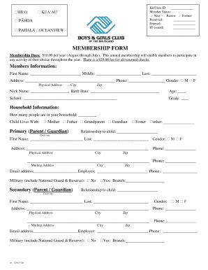 Fillable Online Membership Form - Boys and Girls Club of Cape Cod Fax ...