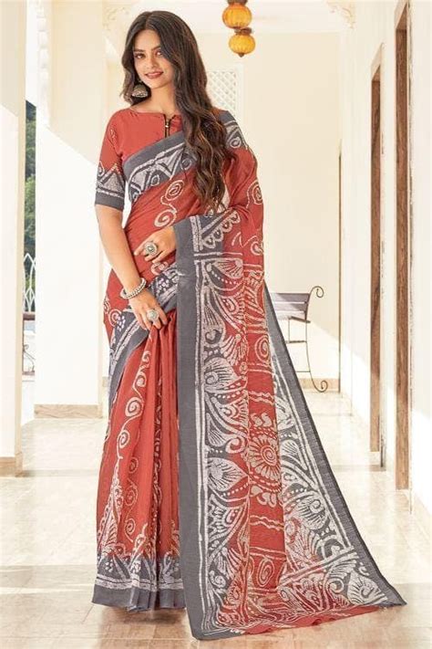 Buy Pure Red Cotton Saree 89258 Online | Karagiri