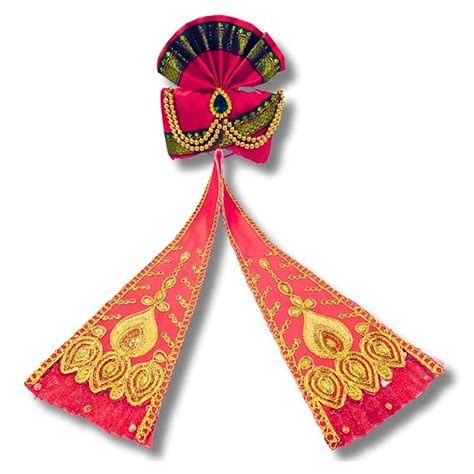 Poojnam Ganpati Mukut Pheta Dupatta Set - Red Color Satin | Fits Ganesh ...