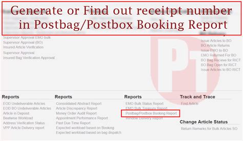 Find out receipt number for collecting postbag/postbox renewal fee?