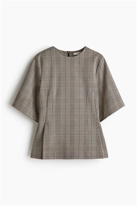 Waisted top - Dark brown/Checked - Ladies | H&M IN