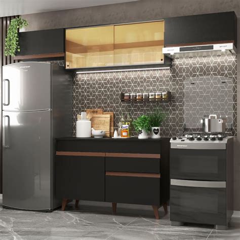 Madesa Full Modular Kitchen Complete Set with Glass Cabinets Ample ...