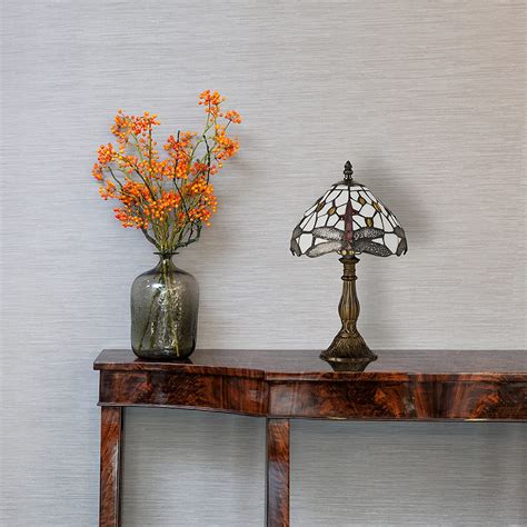 Buy Tiffany Style Antique Brassed Effect Base, Green and White Stained ...