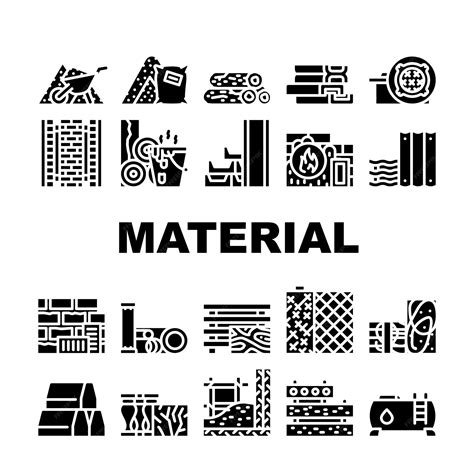 Building material collection icons set vector metallic armature grid and styrofoam bitumen and ...