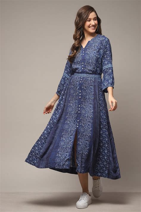 Indigo Rayon A-Line Printed Dress
