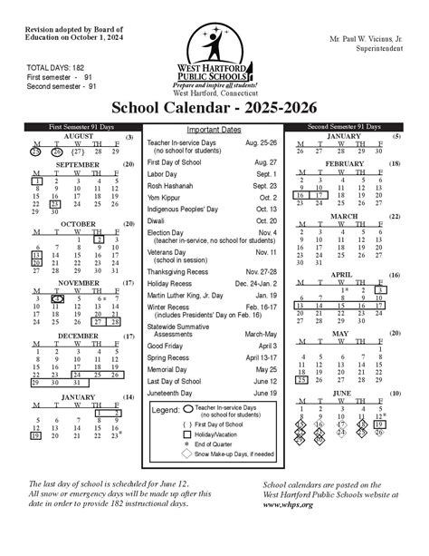 West Hartford Public Schools Calendar 2025-2026 - New School Calendar
