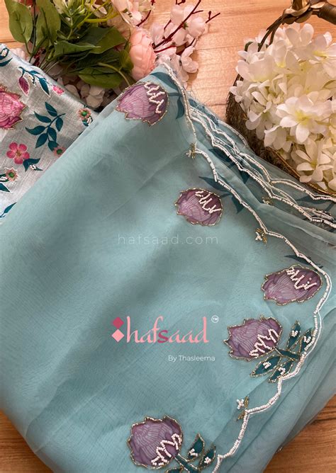 Tulip- organza saree (Pastel Blue) – Hafsaad