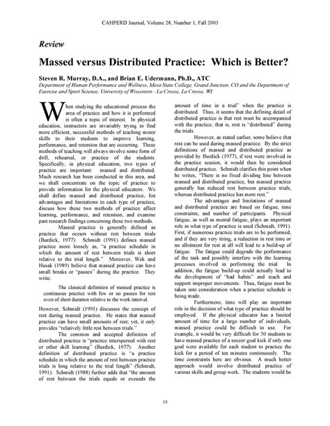 Murray Udermann (2003 ). Massed versus Distributed Practice Which is ...