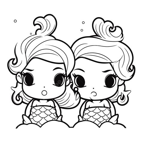 Cute Mermaids Coloring Pages Outline Sketch Drawing Vector, Mermaid ...