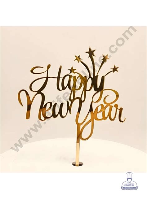 CAKE DECOR™ 5 inch Acrylic Happy New Year with 5 Star Cutout Cake Topp ...