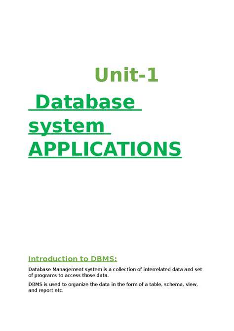 DBMS UNIT 1 notes - dbms - Unit- Database system APPLICATIONS ...