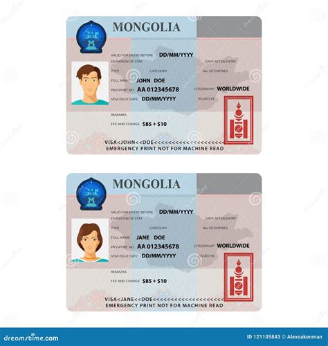 蒙古签证护照贴纸模板 向量例证. 插画 包括有 空白的, 空白, 护照, 照片, 贴纸, 蒙古, 查出 - 121105843